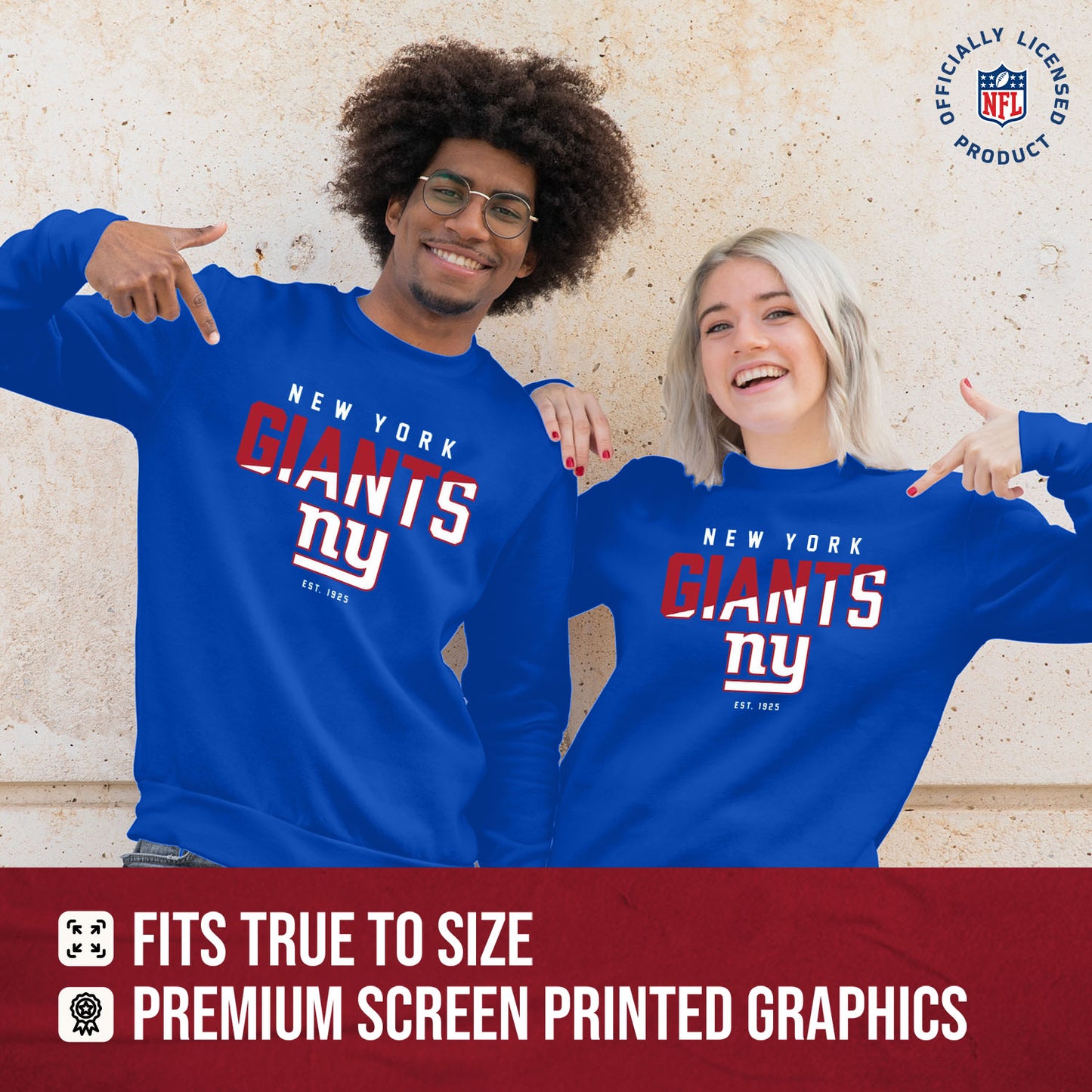 New York Giants Adult NFL Diagonal Fade Color Block Crewneck Sweatshirt - Royal