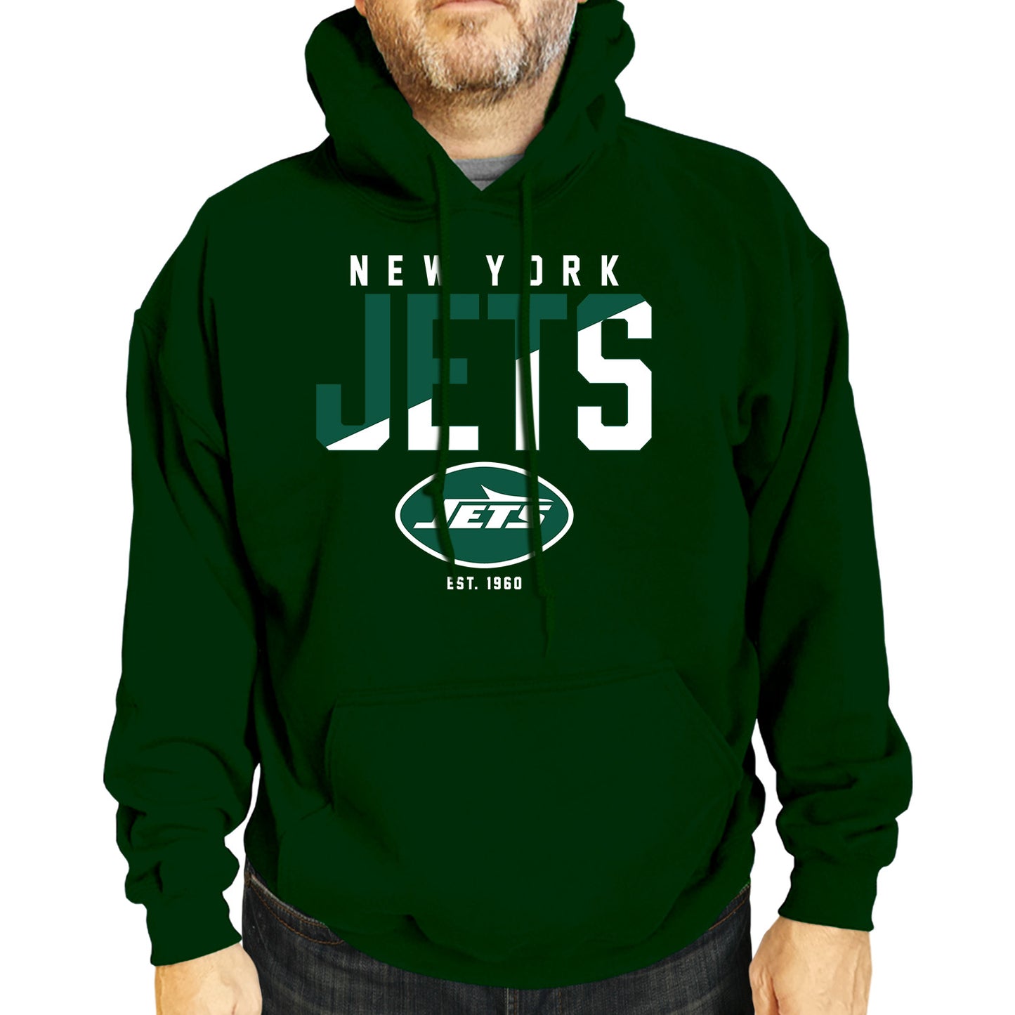 New York Jets Adult NFL Diagonal Fade Fleece Hooded Sweatshirt - Forest Green