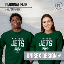 New York Jets Adult NFL Diagonal Fade Color Block Crewneck Sweatshirt - Forest Green