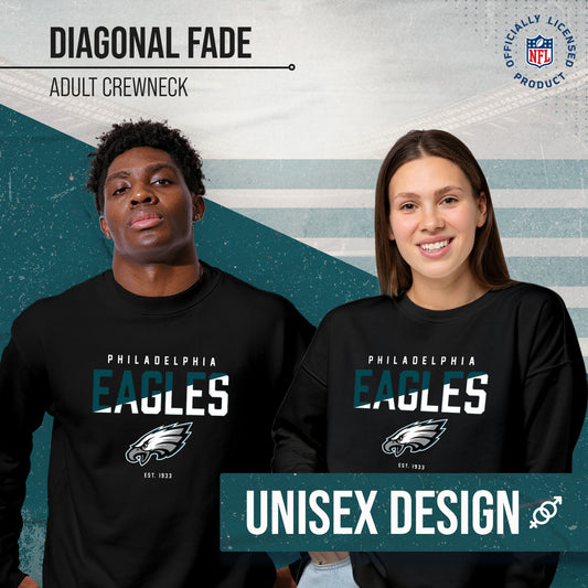 Philadelphia Eagles Adult NFL Diagonal Fade Color Block Crewneck Sweatshirt - Black