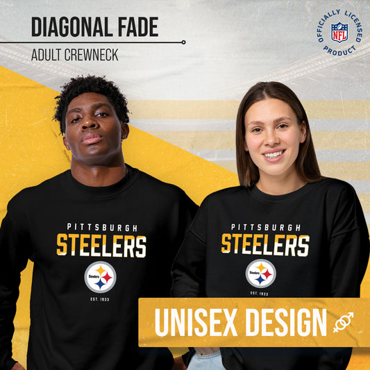 Pittsburgh Steelers Adult NFL Diagonal Fade Color Block Crewneck Sweatshirt - Black