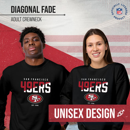 San Francisco 49ers Adult NFL Diagonal Fade Color Block Crewneck Sweatshirt - Black