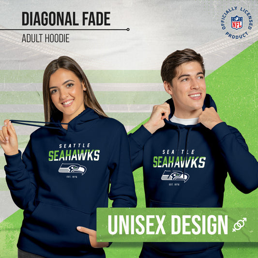 Seattle Seahawks Adult NFL Diagonal Fade Fleece Hooded Sweatshirt - Navy