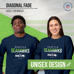 Seattle Seahawks Adult NFL Diagonal Fade Color Block Crewneck Sweatshirt - Navy