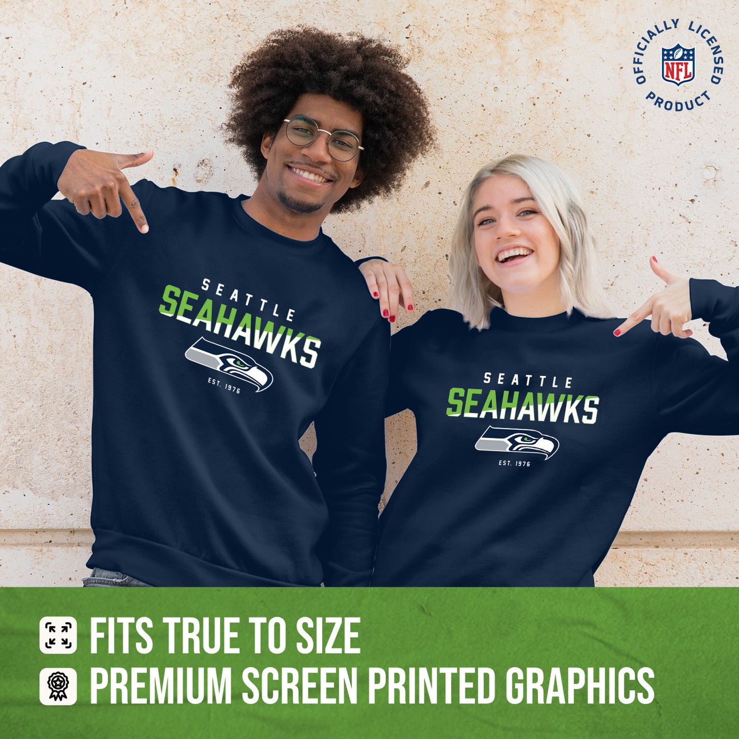 Seattle Seahawks Adult NFL Diagonal Fade Color Block Crewneck Sweatshirt - Navy