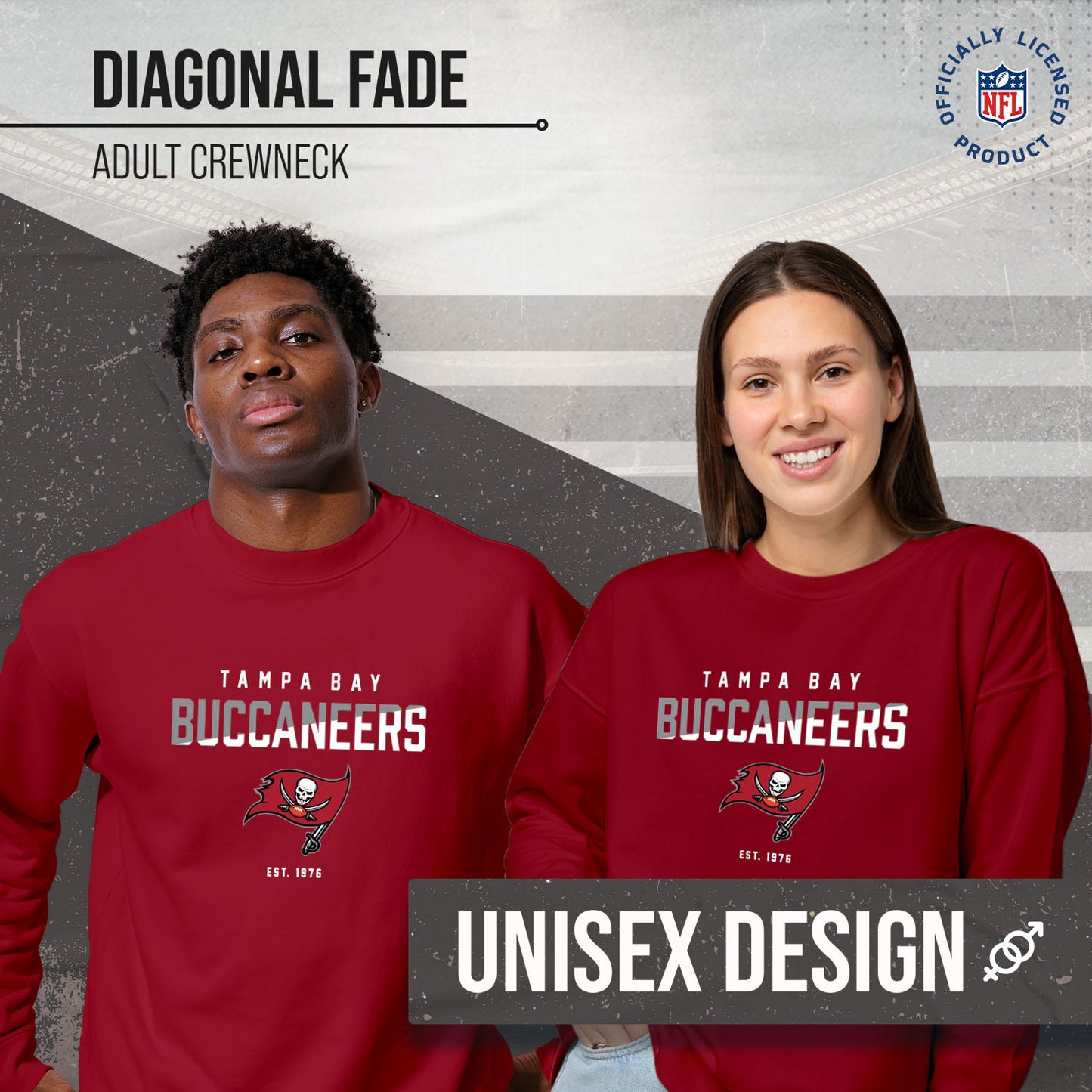 Tampa Bay Buccaneers Adult NFL Diagonal Fade Color Block Crewneck Sweatshirt - Cardinal