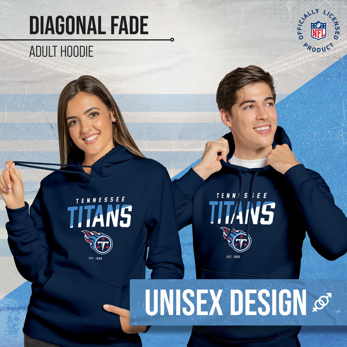 Tennessee Titans Adult NFL Diagonal Fade Fleece Hooded Sweatshirt - Navy