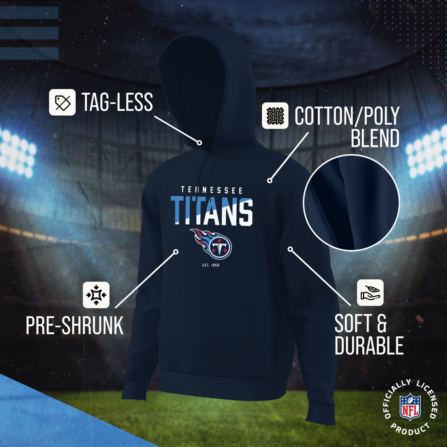 Tennessee Titans Adult NFL Diagonal Fade Fleece Hooded Sweatshirt - Navy