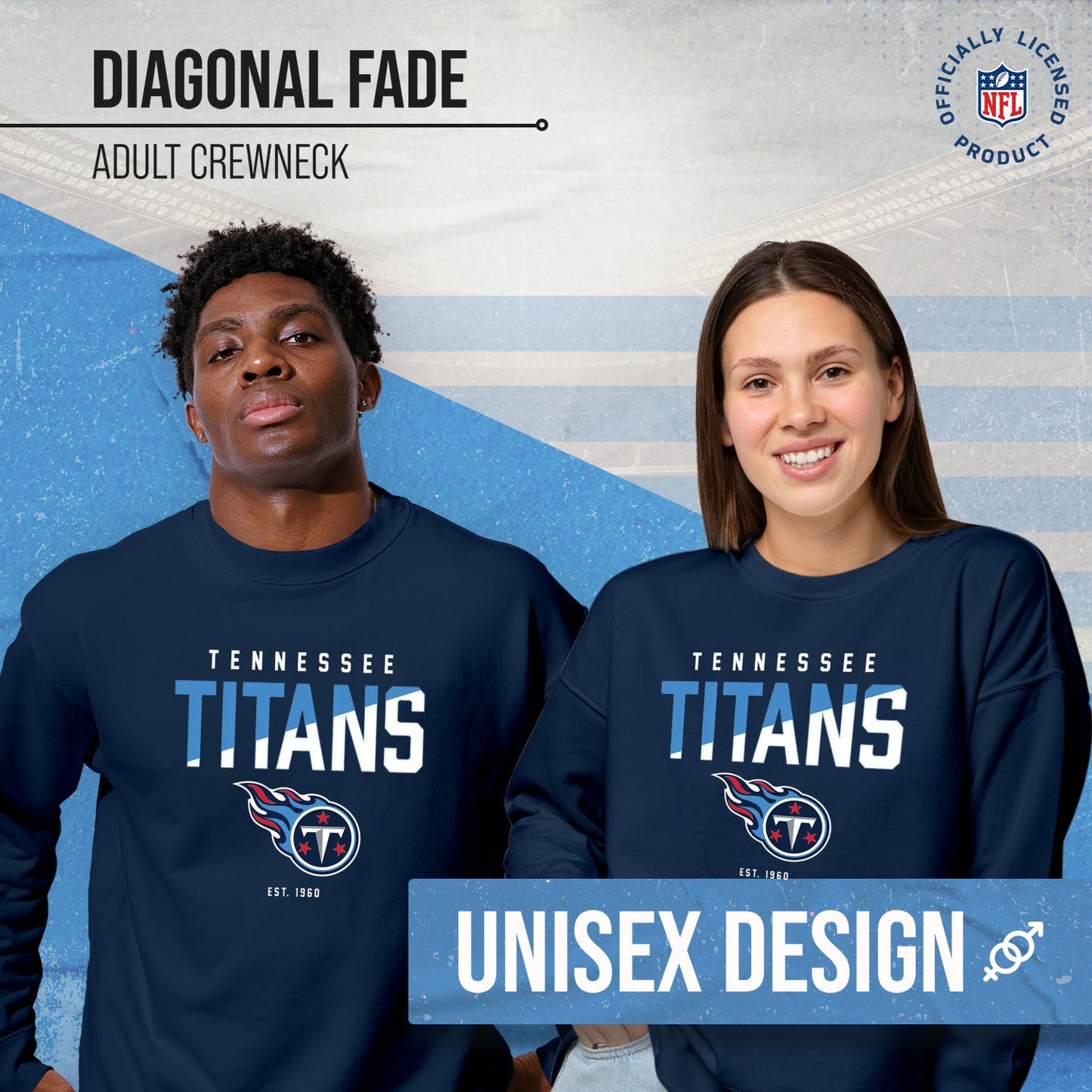 Tennessee Titans Adult NFL Diagonal Fade Color Block Crewneck Sweatshirt - Navy