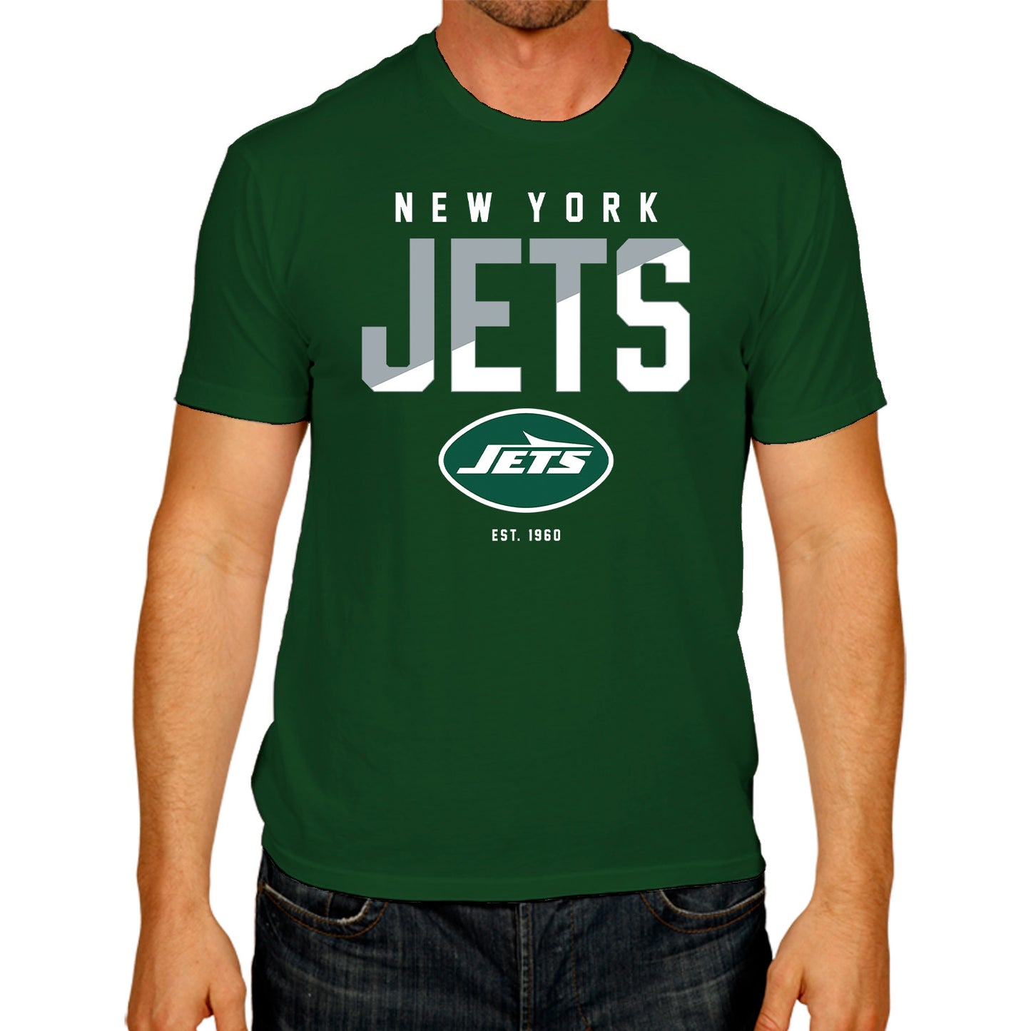 New York Jets Adult NFL Diagonal Fade Color Block T-Shirt - Forest Green