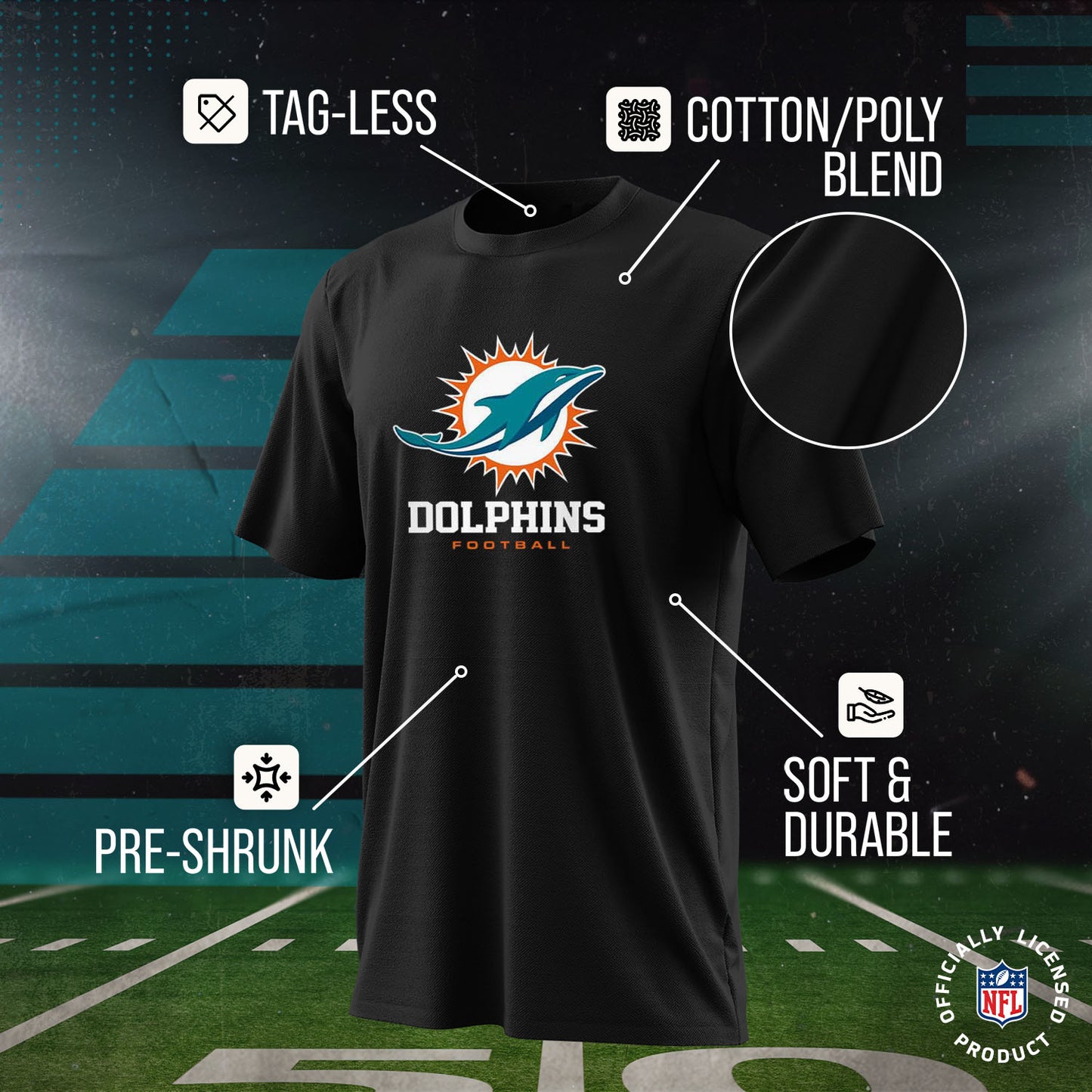 Miami Dolphins Youth NFL Ultimate Fan Logo Short Sleeve T-Shirt - Black