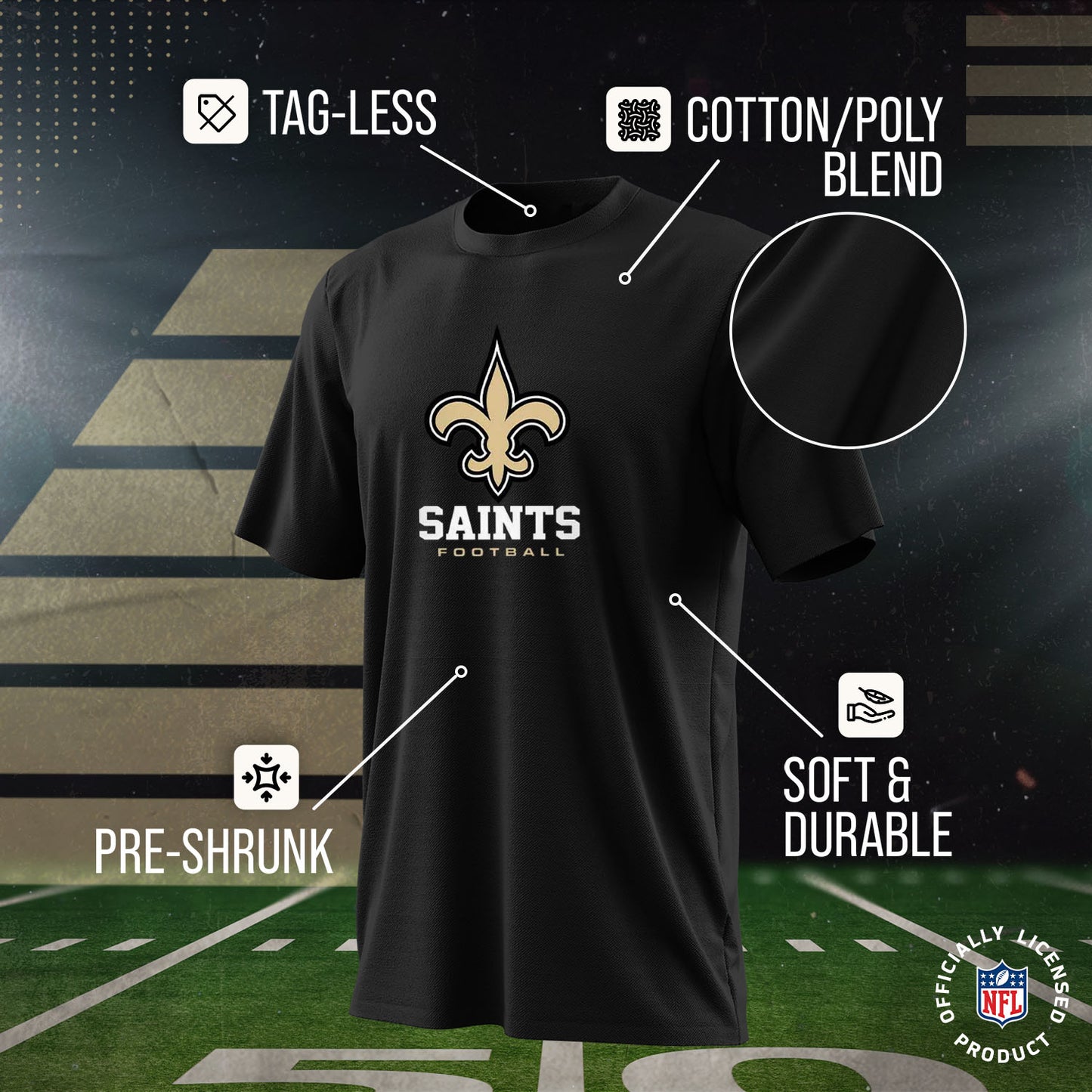 New Orleans Saints Youth NFL Ultimate Fan Logo Short Sleeve T-Shirt - Black
