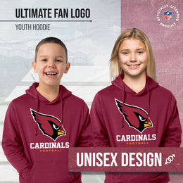 Arizona Cardinals Youth NFL Ultimate Fan Logo Fleece Hooded Sweatshirt -Tagless Football Pullover For Kids - Cardinal