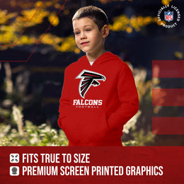 Atlanta Falcons Youth NFL Ultimate Fan Logo Fleece Hooded Sweatshirt -Tagless Football Pullover For Kids - Red
