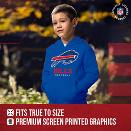 Buffalo Bills Youth NFL Ultimate Fan Logo Fleece Hooded Sweatshirt -Tagless Football Pullover For Kids - Royal