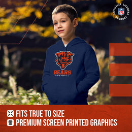 Chicago Bears Youth NFL Ultimate Fan Logo Fleece Hooded Sweatshirt -Tagless Football Pullover For Kids - Navy