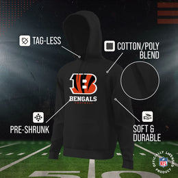 Cincinnati Bengals Youth NFL Ultimate Fan Logo Fleece Hooded Sweatshirt -Tagless Football Pullover For Kids - Black