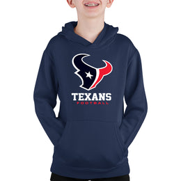 Houston Texans Youth NFL Ultimate Fan Logo Fleece Hooded Sweatshirt -Tagless Football Pullover For Kids - Navy