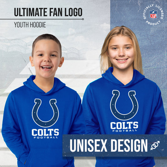Indianapolis Colts Youth NFL Ultimate Fan Logo Fleece Hooded Sweatshirt -Tagless Football Pullover For Kids - Royal