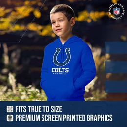 Indianapolis Colts Youth NFL Ultimate Fan Logo Fleece Hooded Sweatshirt -Tagless Football Pullover For Kids - Royal