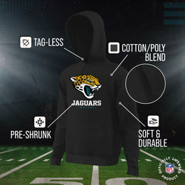 Jacksonville Jaguars Youth NFL Ultimate Fan Logo Fleece Hooded Sweatshirt -Tagless Football Pullover For Kids - Black