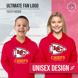 Kansas City Chiefs Youth NFL Ultimate Fan Logo Fleece Hooded Sweatshirt -Tagless Football Pullover For Kids - Red