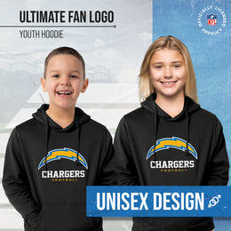 Los Angeles Chargers Youth NFL Ultimate Fan Logo Fleece Hooded Sweatshirt -Tagless Football Pullover For Kids - Black