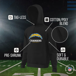 Los Angeles Chargers Youth NFL Ultimate Fan Logo Fleece Hooded Sweatshirt -Tagless Football Pullover For Kids - Black