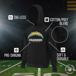 Los Angeles Chargers Youth NFL Ultimate Fan Logo Fleece Hooded Sweatshirt -Tagless Football Pullover For Kids - Black