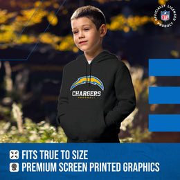 Los Angeles Chargers Youth NFL Ultimate Fan Logo Fleece Hooded Sweatshirt -Tagless Football Pullover For Kids - Black