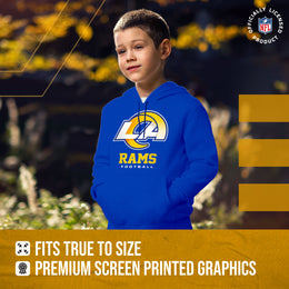Los Angeles Rams Youth NFL Ultimate Fan Logo Fleece Hooded Sweatshirt -Tagless Football Pullover For Kids - Royal