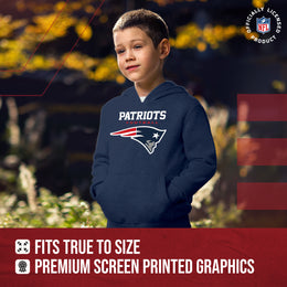New England Patriots Youth NFL Ultimate Fan Logo Fleece Hooded Sweatshirt -Tagless Football Pullover For Kids - Navy