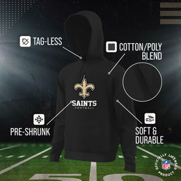 New Orleans Saints Youth NFL Ultimate Fan Logo Fleece Hooded Sweatshirt -Tagless Football Pullover For Kids - Black