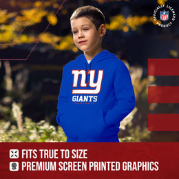 New York Giants Youth NFL Ultimate Fan Logo Fleece Hooded Sweatshirt -Tagless Football Pullover For Kids - Royal