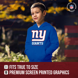 New York Giants Youth NFL Ultimate Fan Logo Fleece Hooded Sweatshirt -Tagless Football Pullover For Kids - Royal