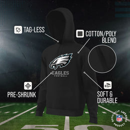 Philadelphia Eagles Youth NFL Ultimate Fan Logo Fleece Hooded Sweatshirt -Tagless Football Pullover For Kids - Black