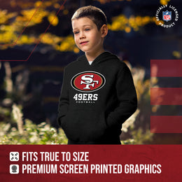 San Francisco 49ers Youth NFL Ultimate Fan Logo Fleece Hooded Sweatshirt -Tagless Football Pullover For Kids - Black