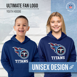 Tennessee Titans Youth NFL Ultimate Fan Logo Fleece Hooded Sweatshirt -Tagless Football Pullover For Kids - Navy