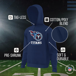 Tennessee Titans Youth NFL Ultimate Fan Logo Fleece Hooded Sweatshirt -Tagless Football Pullover For Kids - Navy