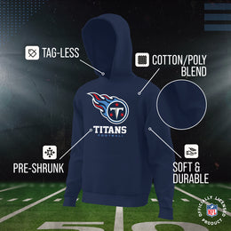 Tennessee Titans Youth NFL Ultimate Fan Logo Fleece Hooded Sweatshirt -Tagless Football Pullover For Kids - Navy