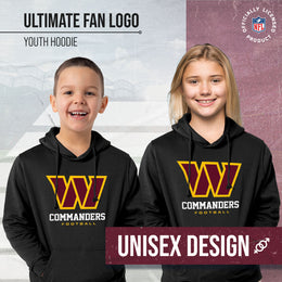 Washington Commanders Youth NFL Ultimate Fan Logo Fleece Hooded Sweatshirt -Tagless Football Pullover For Kids - Black