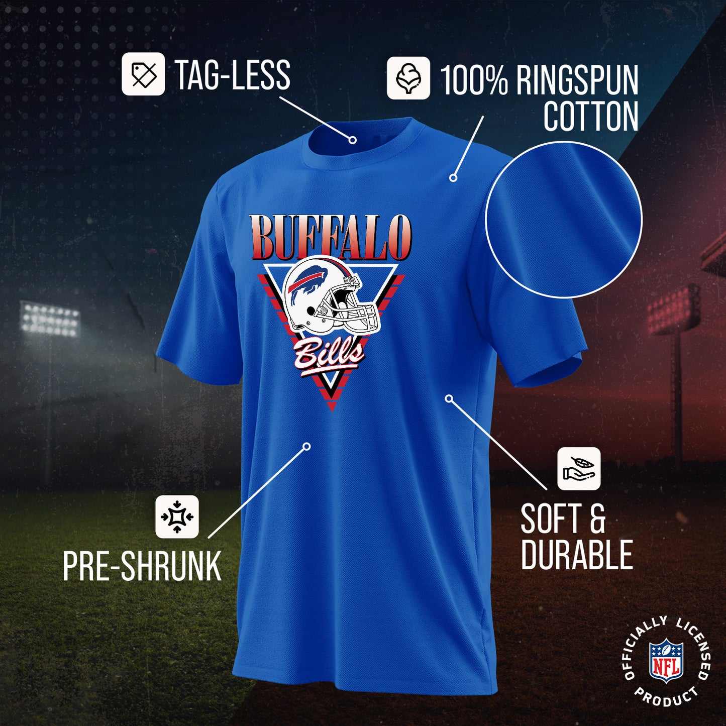 Buffalo Bills NFL Adult Retro Triangle Unisex T-Shirt - Royal