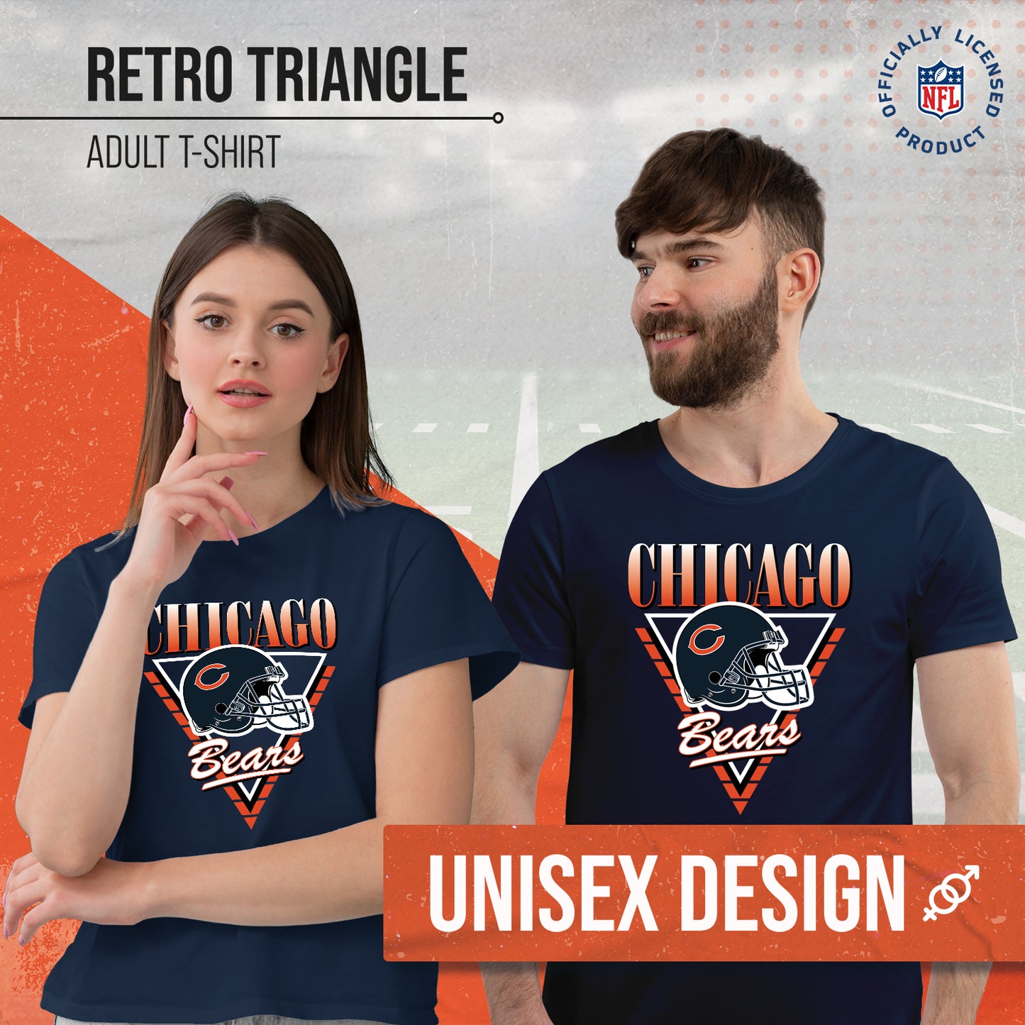 Chicago Bears NFL Adult Retro Triangle Unisex T-Shirt - Navy