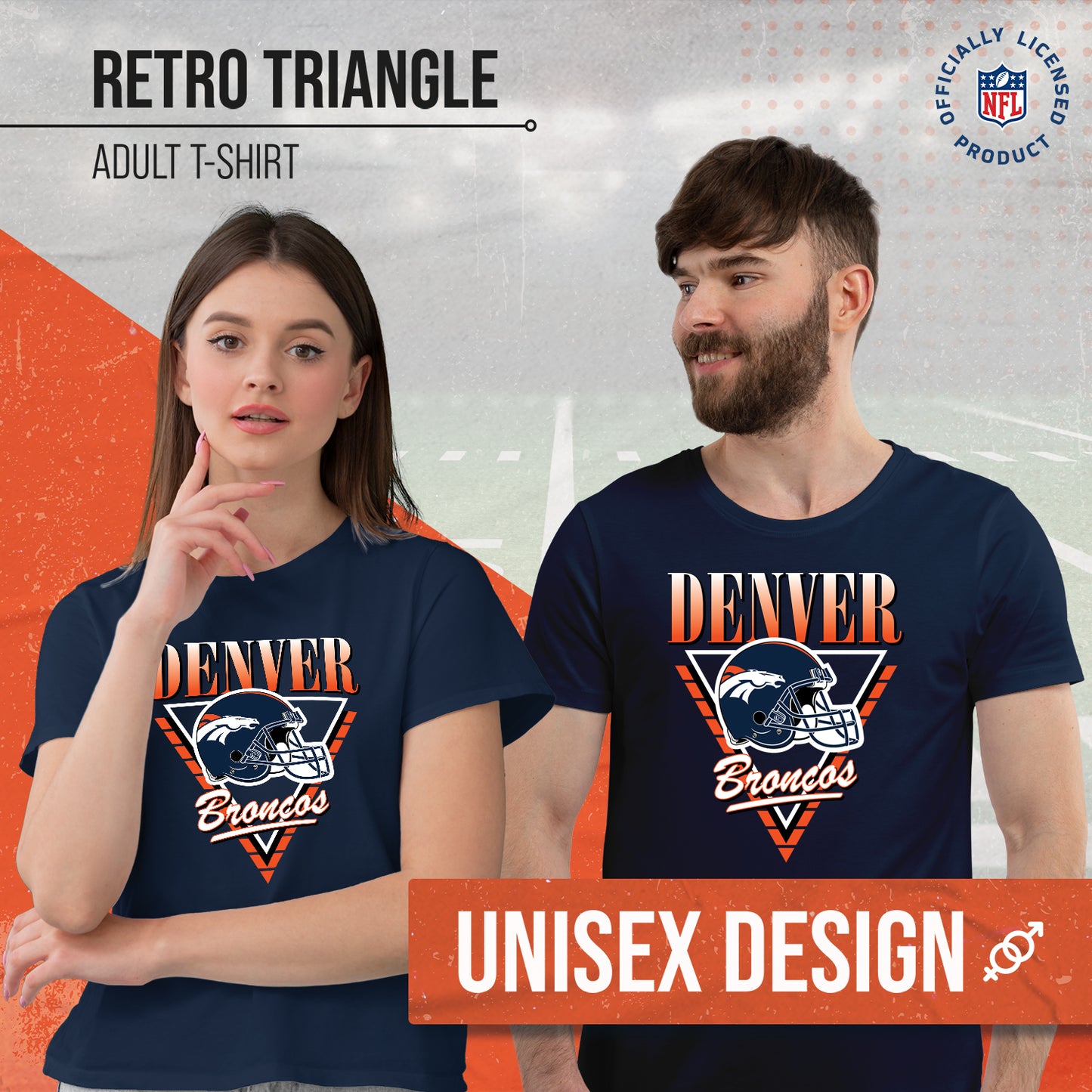 Denver Broncos NFL Adult Retro Triangle Unisex T-Shirt - Navy