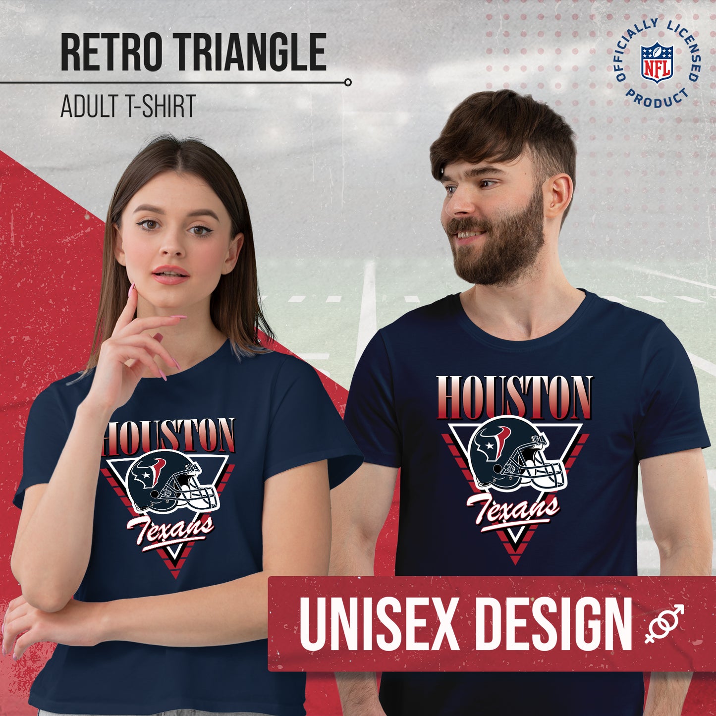 Houston Texans NFL Adult Retro Triangle Unisex T-Shirt - Navy