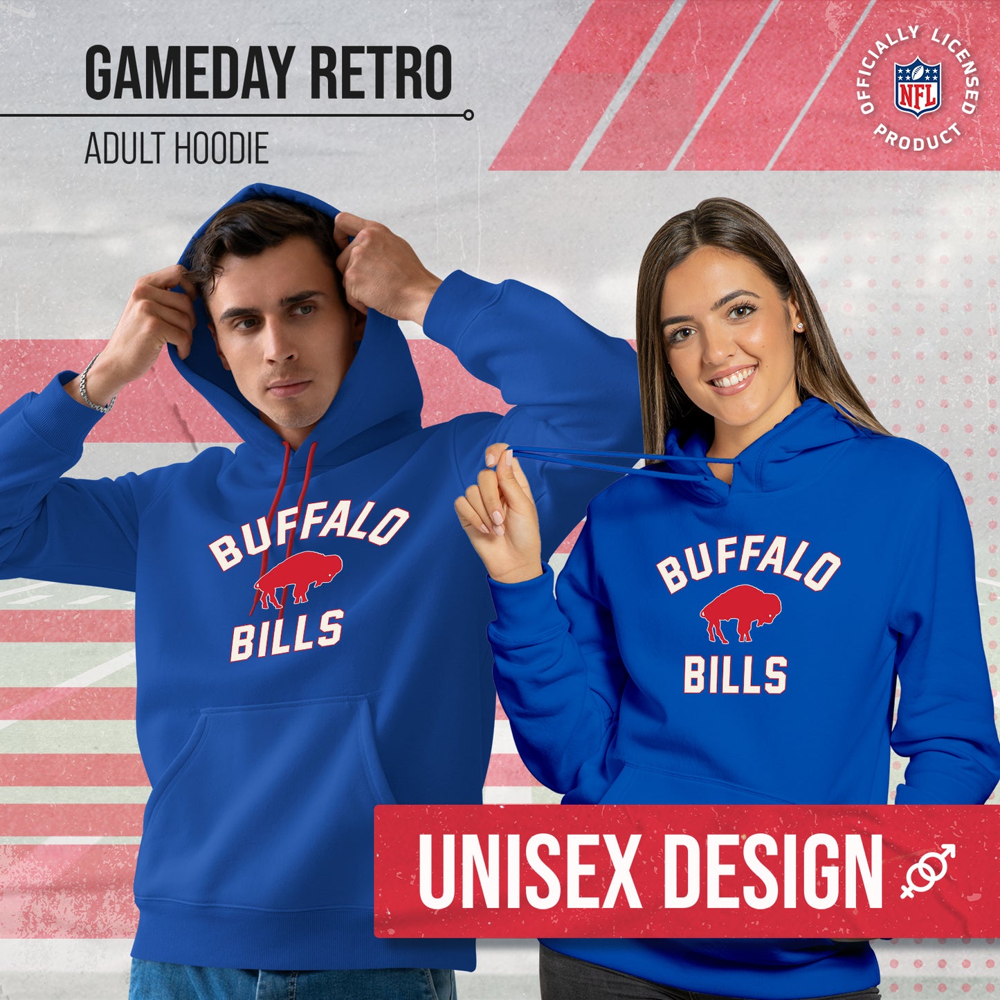 Buffalo Bills NFL Adult Unisex Retro Gameday Ultra Soft Fleece Hooded Sweatshirt - Royal