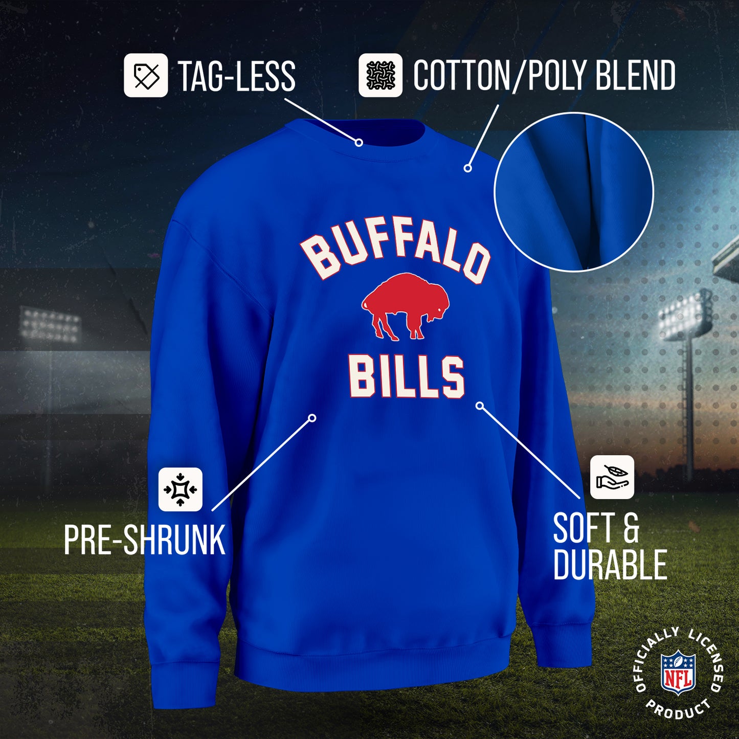 Buffalo Bills NFL Adult Unisex Retro Gameday Ultra Soft Fleece Crewneck Sweatshirt - Royal