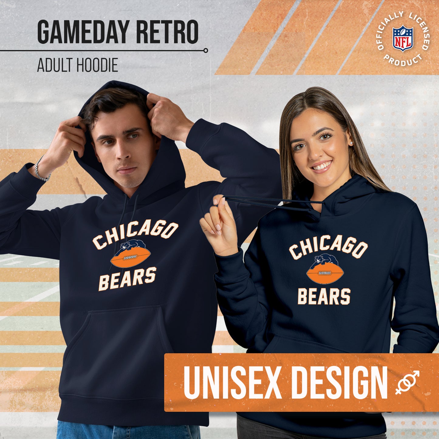 Chicago Bears NFL Adult Unisex Retro Gameday Ultra Soft Fleece Hooded Sweatshirt - Navy