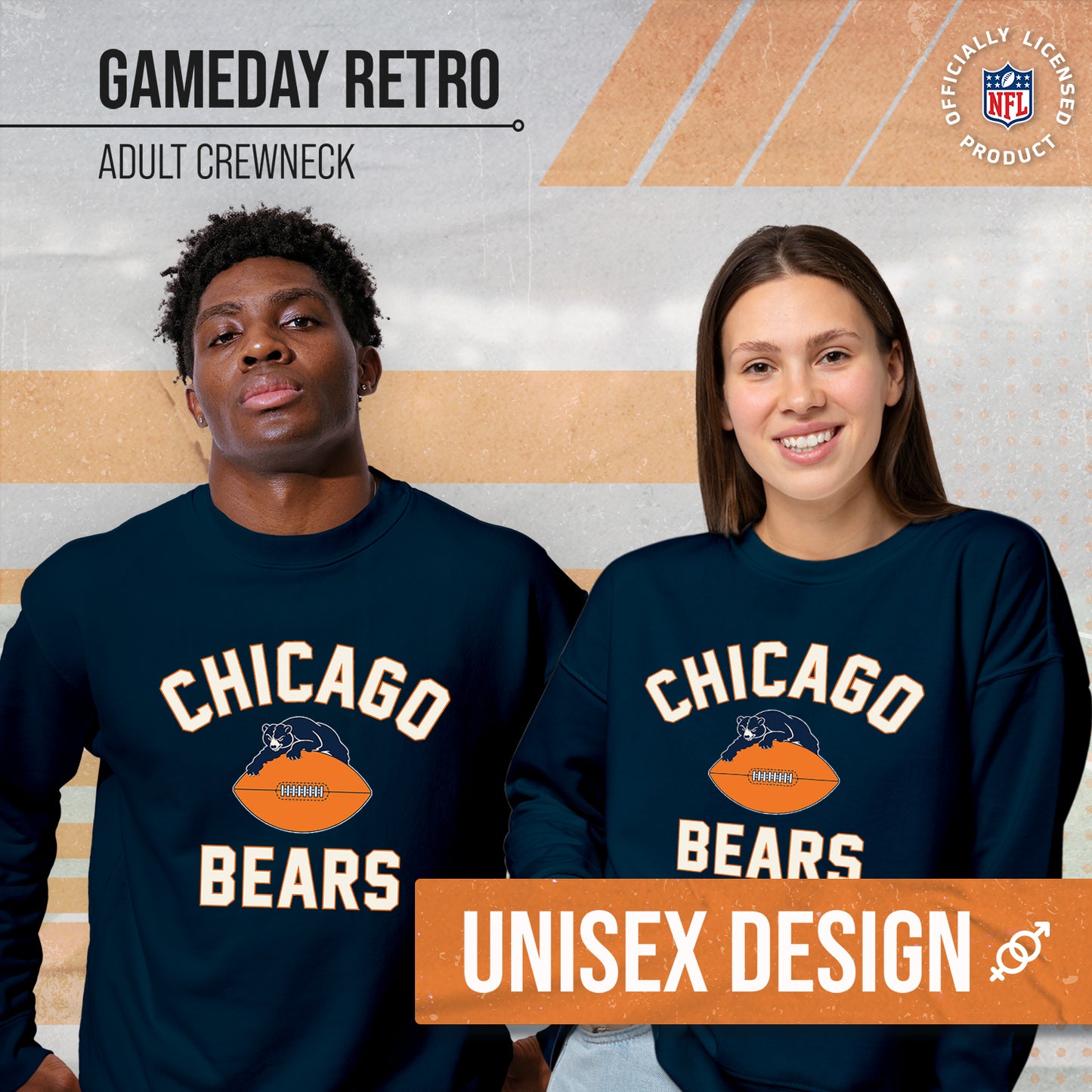 Chicago Bears NFL Adult Unisex Retro Gameday Ultra Soft Fleece Crewneck Sweatshirt - Navy