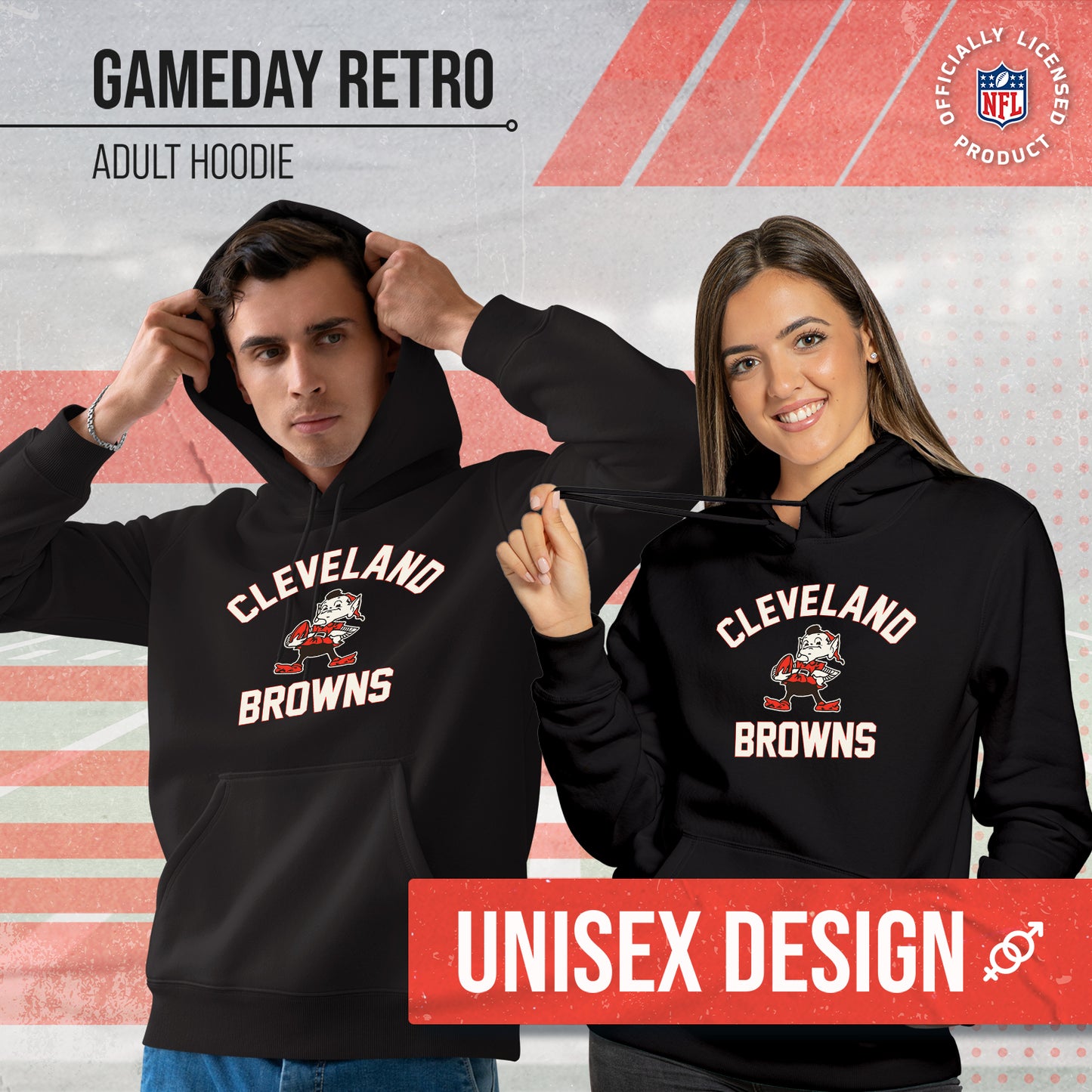 Cleveland Browns NFL Adult Unisex Retro Gameday Ultra Soft Fleece Hooded Sweatshirt - Black